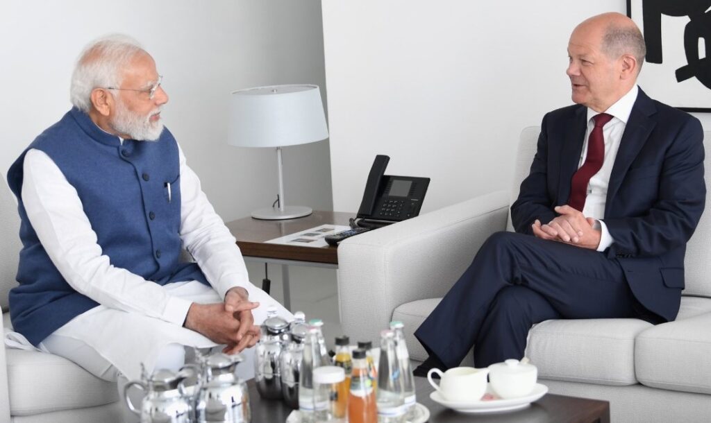 Prime Minister Narendra Modi meets German Chancellor Scholz in Berlin on Monday (Pic: @PMOIndia)