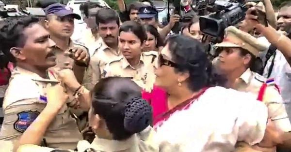 Hyderabad police initiated action against Congress leader Renuka Chowdhury for grabbing policeman's collar.