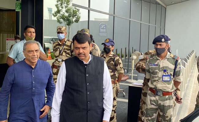 Maharashtra Leader of Opposition Devendra Fadnavis at Delhi airport on Tuesday