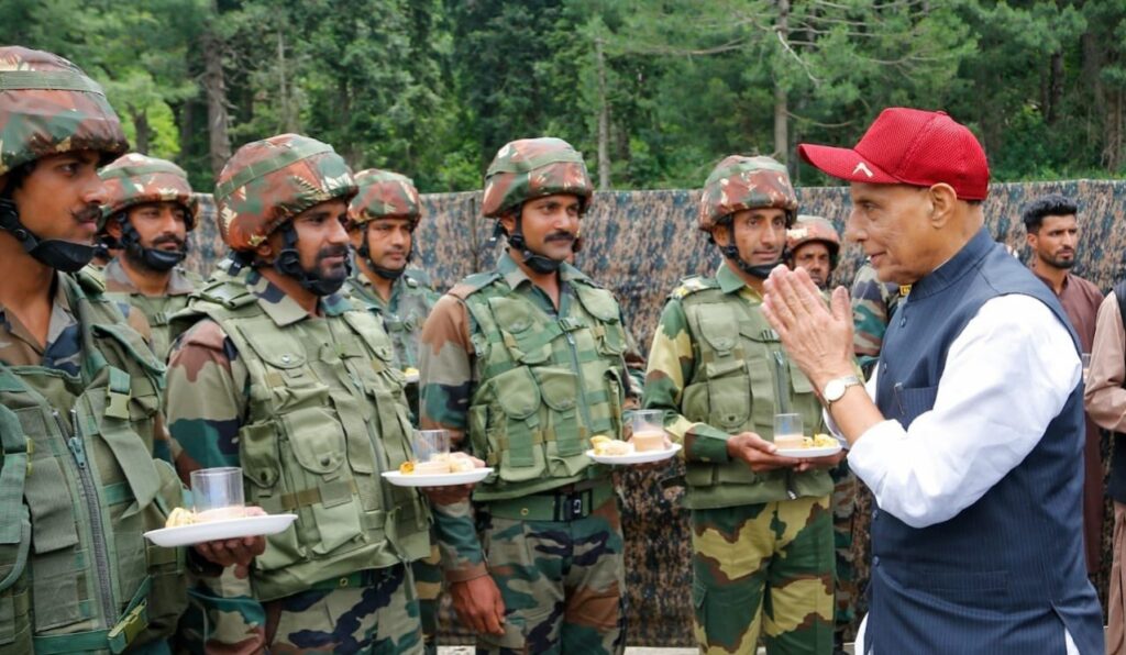 Rajnath Singh meets Indian Army jawans near LoC