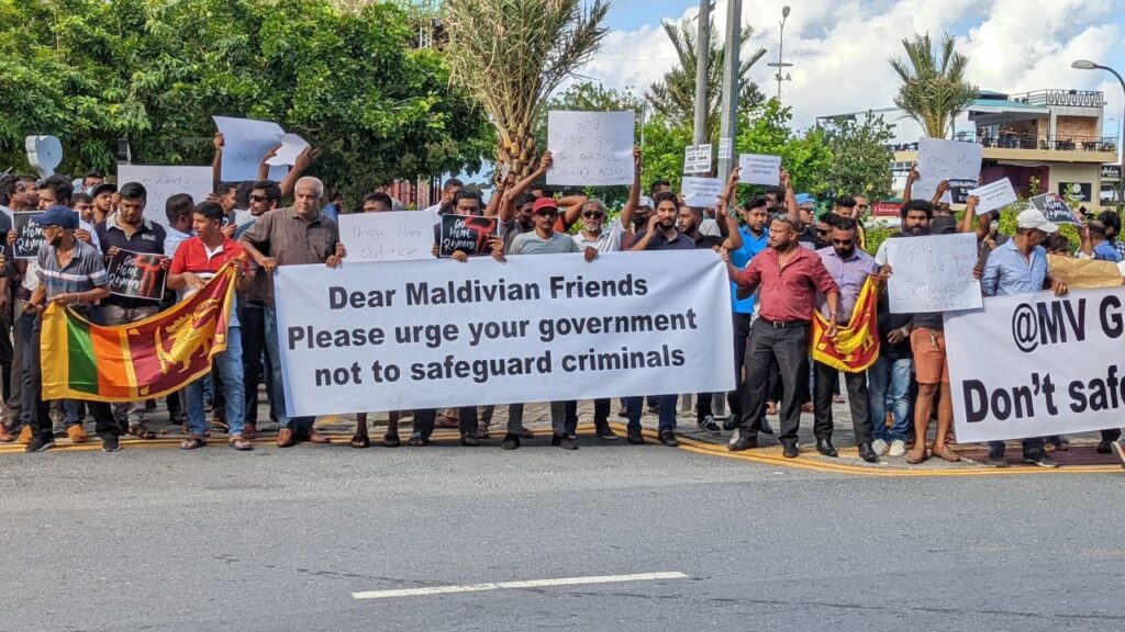 Sri Lankan in Maldives have opposed Rajapaksa's arrival in Male.