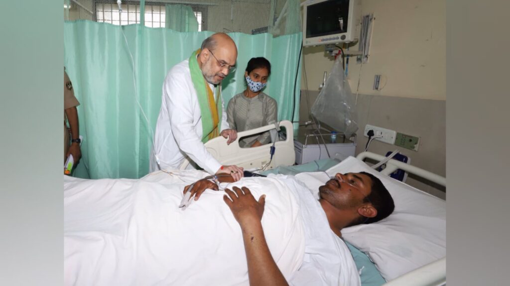 Amit Shah visits AIIMS to meet injured ITBP personnel.