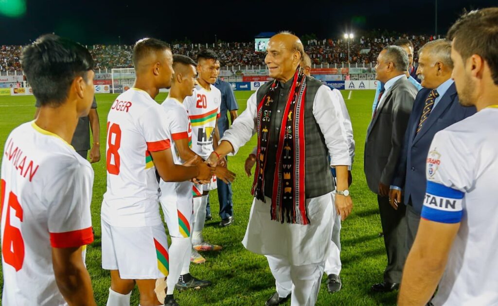 Rajnath Singh inaugurates first-ever Durand Cup match in Manipur. 