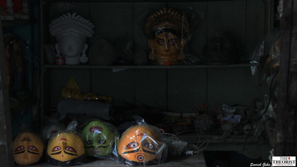 A shop sells idol faces at Kumortuli | Photo: Sourish Guha