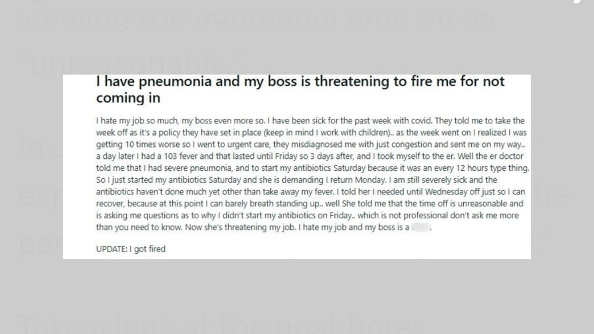 Toxic workplace, employee threatened, viral post,